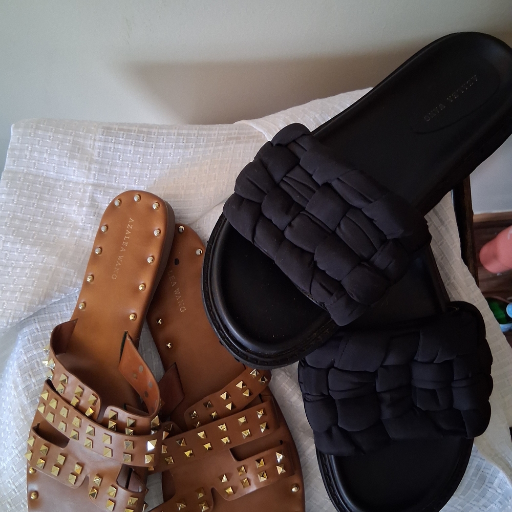 Black Woven Slide Sandals - Women